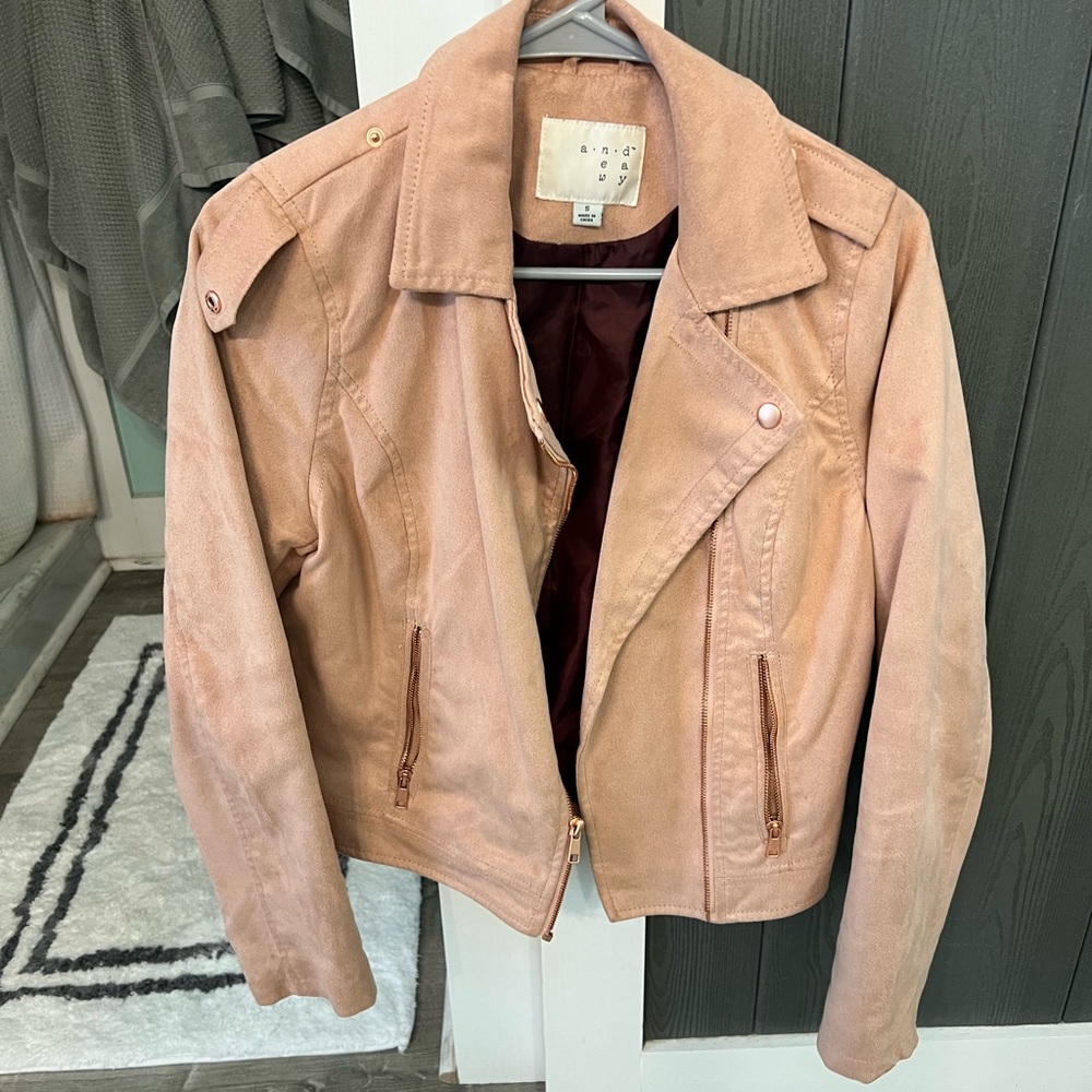 Blush pink faux suede jacket
